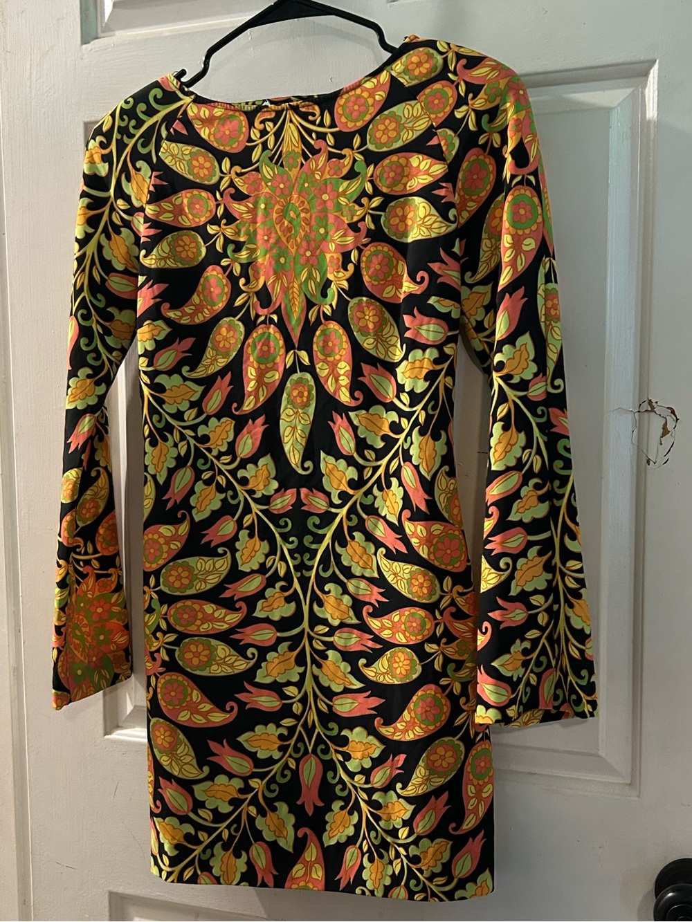 Zara Black Shift Dress with Yellow and Orange Floral Paisley Print